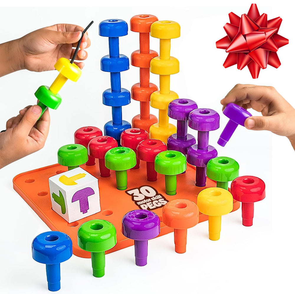 Skoolzy peg board set with stacking pegs enhances fine motor skills during play