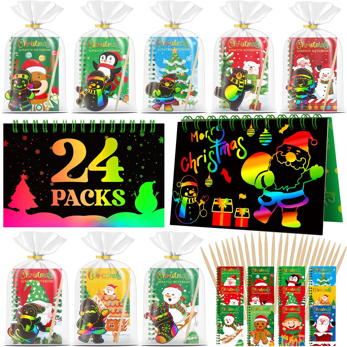 Skrajoi Christmas scratch note pads reveal rainbow colors for creative gift ideas