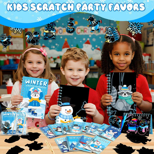 Skrajoi winter tree scratch cards unveil rainbow art to spark festive crafts.