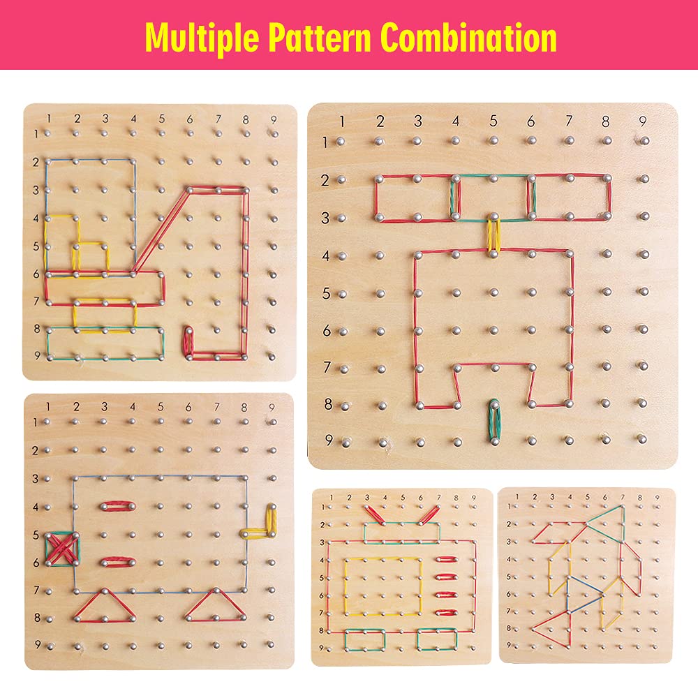 Children create letters, animals, and flowers on the Skrtuan geoboard