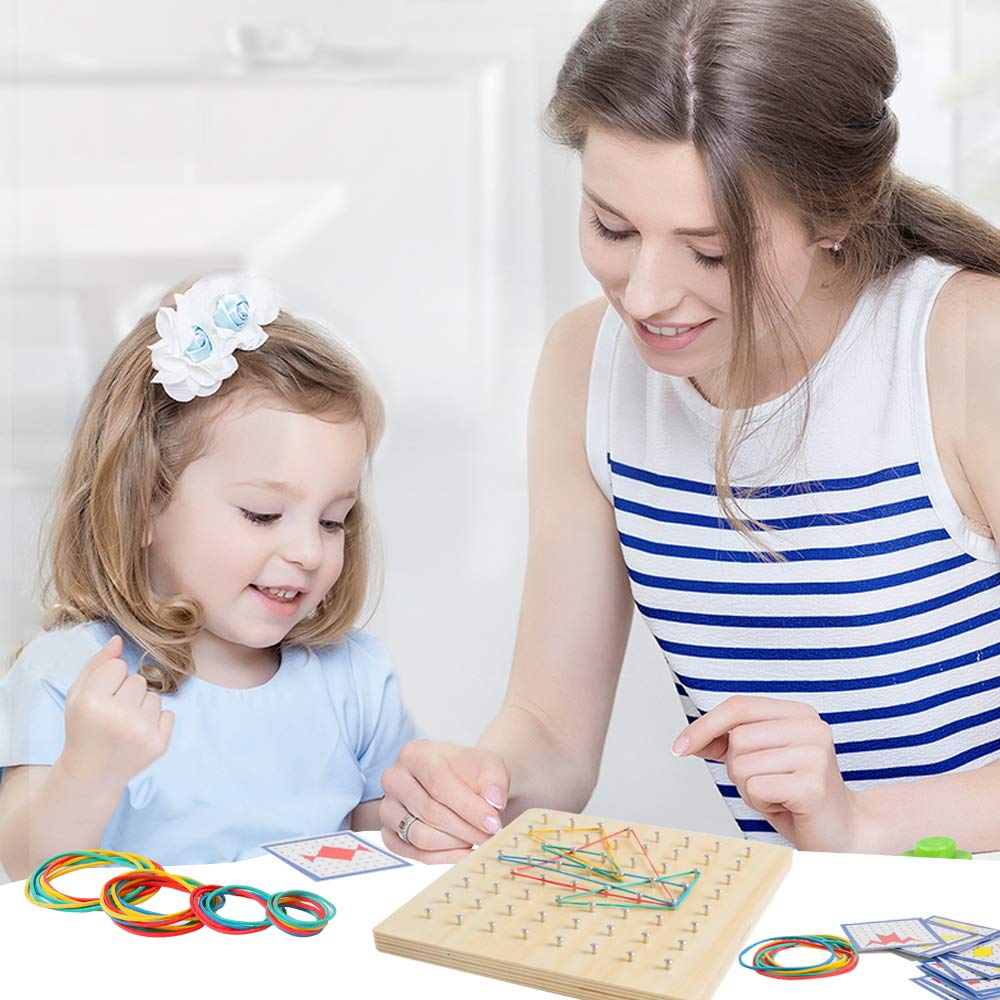 Skrtuan kids using geoboard with patterns encourages creativity.