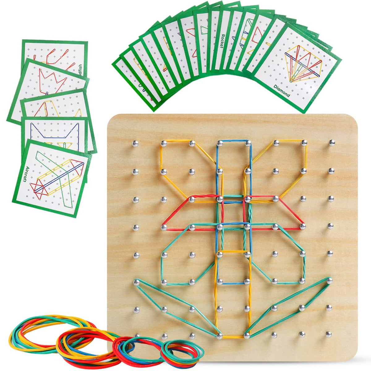 Skrtuan wooden geoboard top view promotes fine motor exploration.