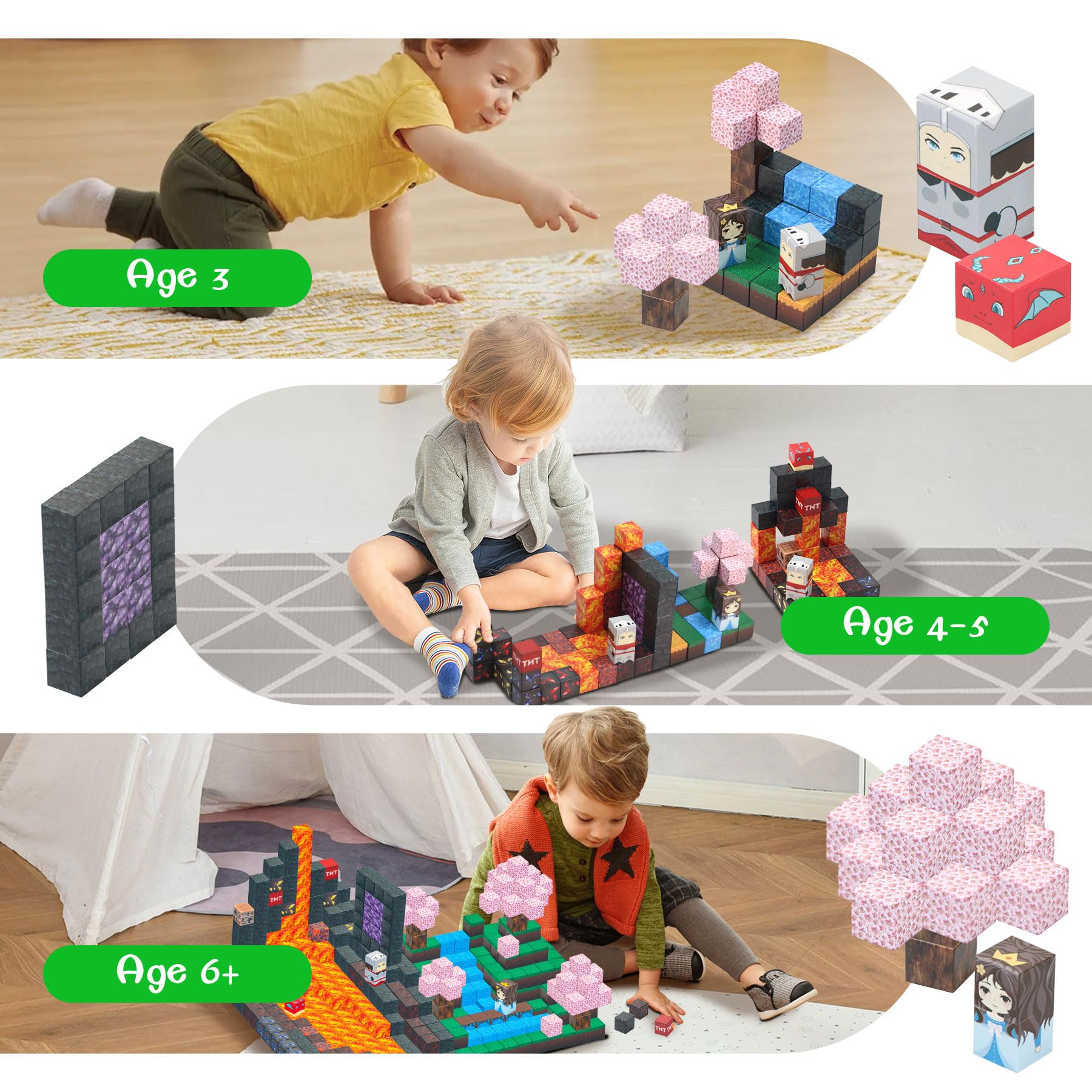 SKTMYY Magnetic Blocks lava river scene for tactile building and volcanic-themed adventures