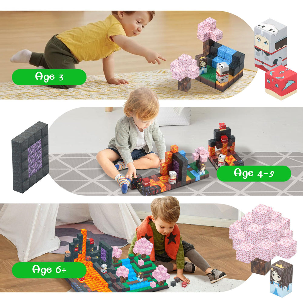 SKTMYY Magnetic Blocks lava river scene for tactile building and volcanic-themed adventures