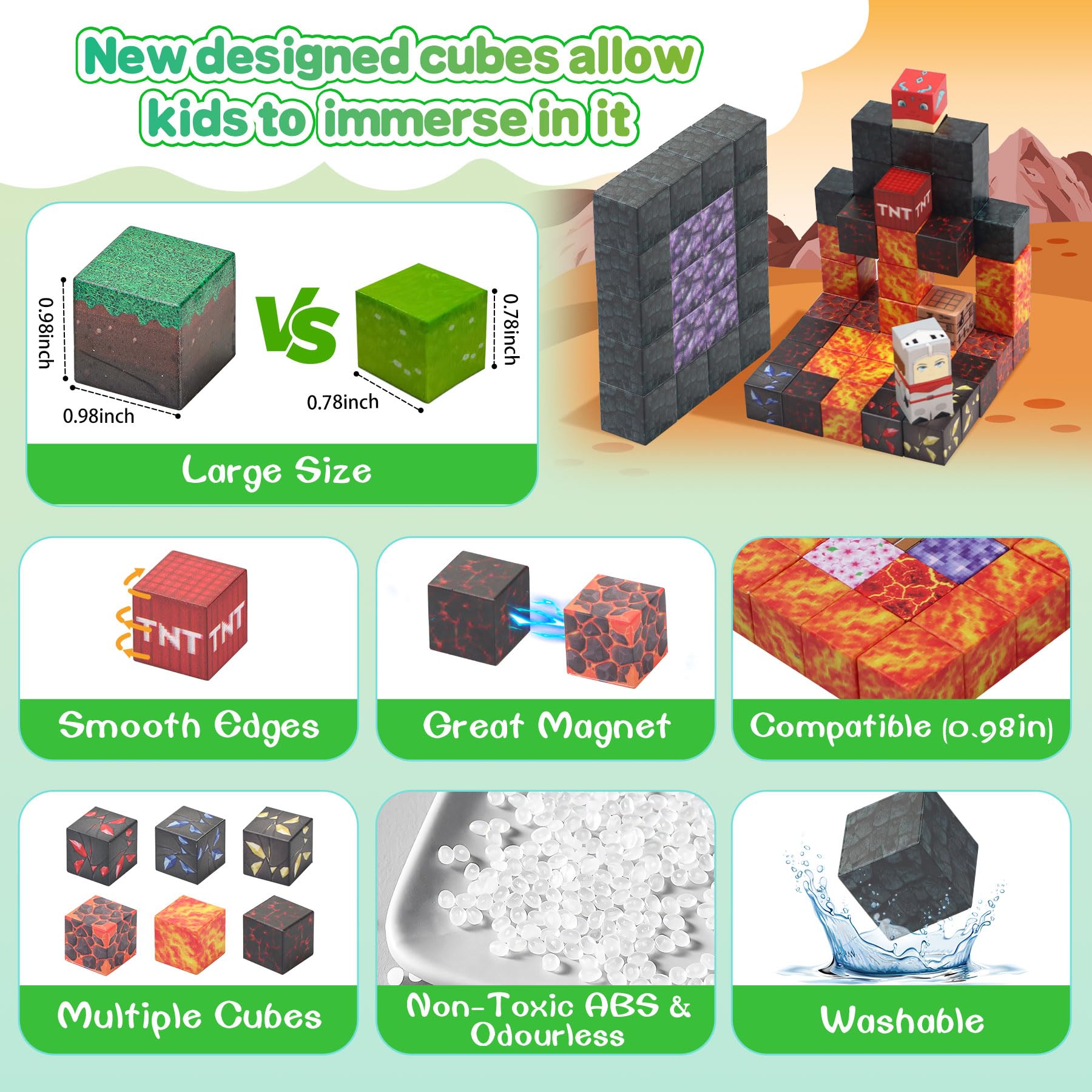 SKTMYY Magnetic Blocks UV-printed patterns enhance visual interest and color learning