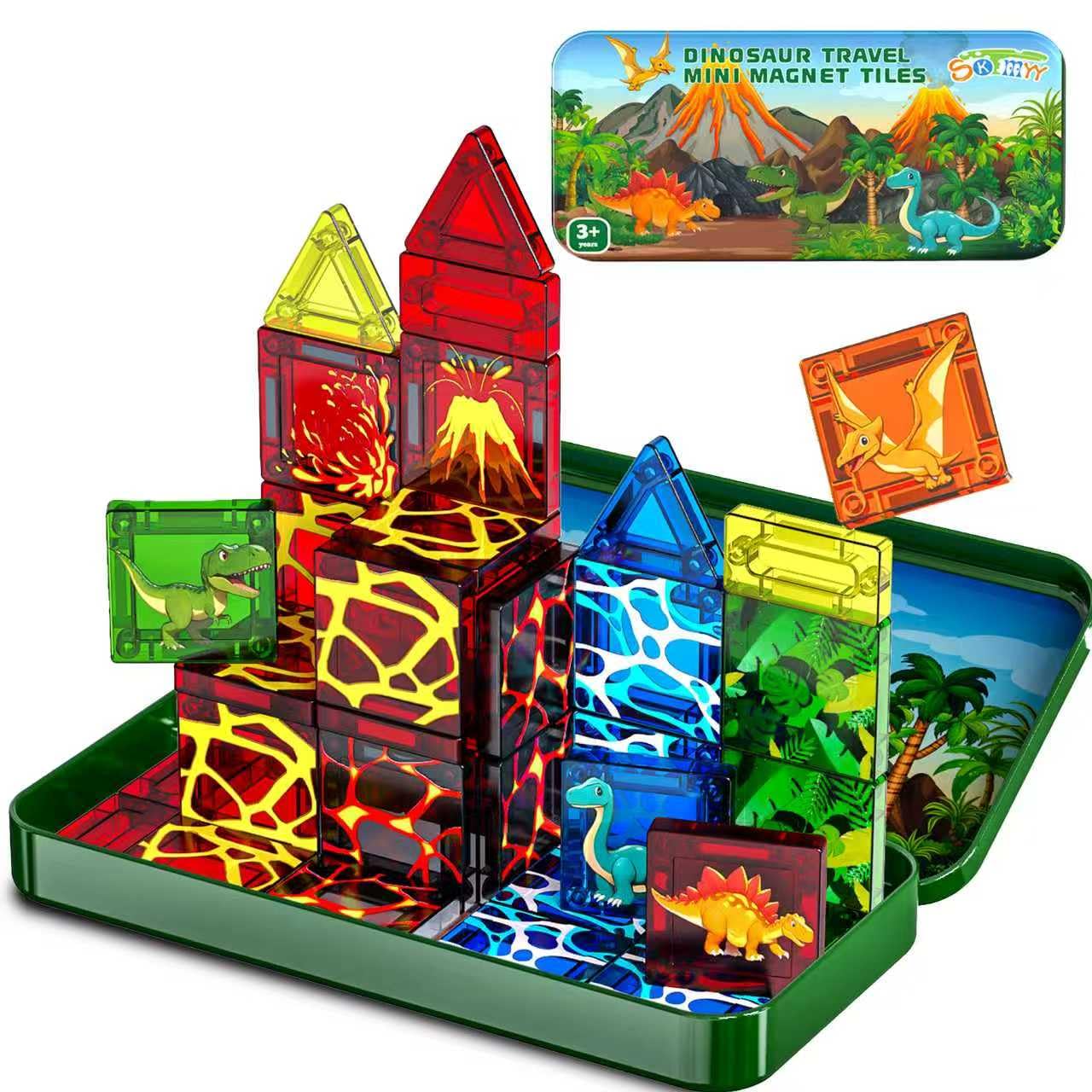 SKTMYY mini dinosaur tiles travel box for imaginative play