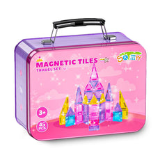 SKTMYY travel magnetic tiles pink iron case for on-the-go creative play.