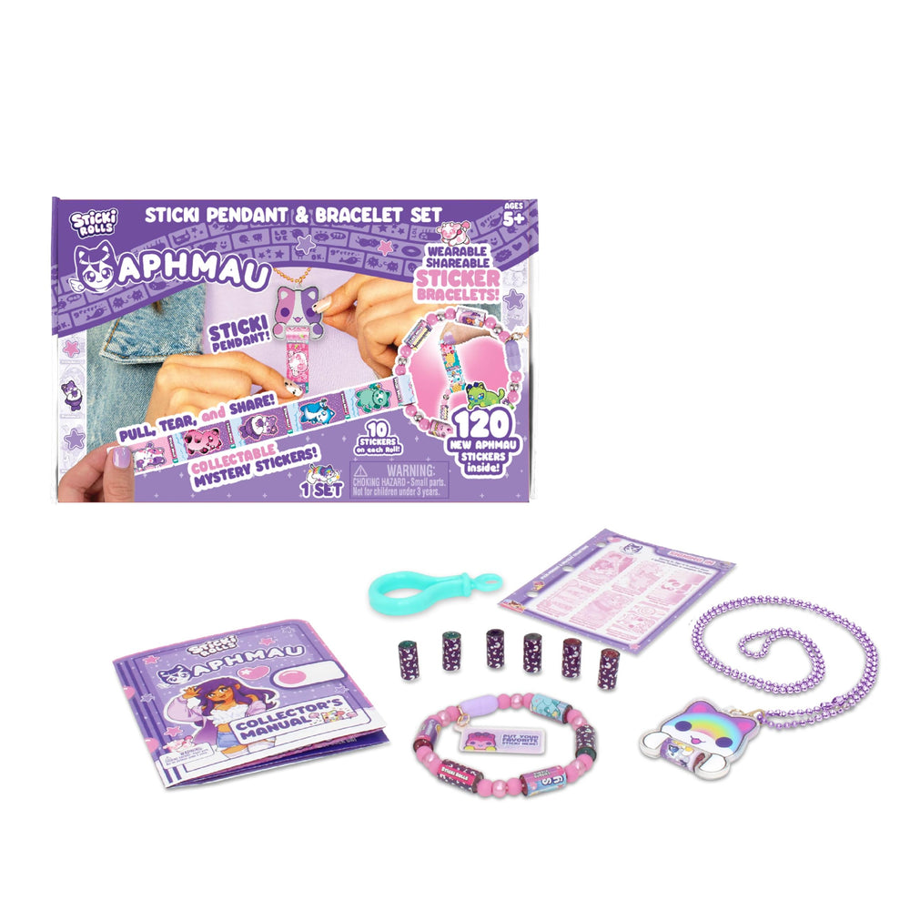 Sky Castle Sticki Rolls Aphmau bracelet and pendant; wearable sticker jewelry for kids.
