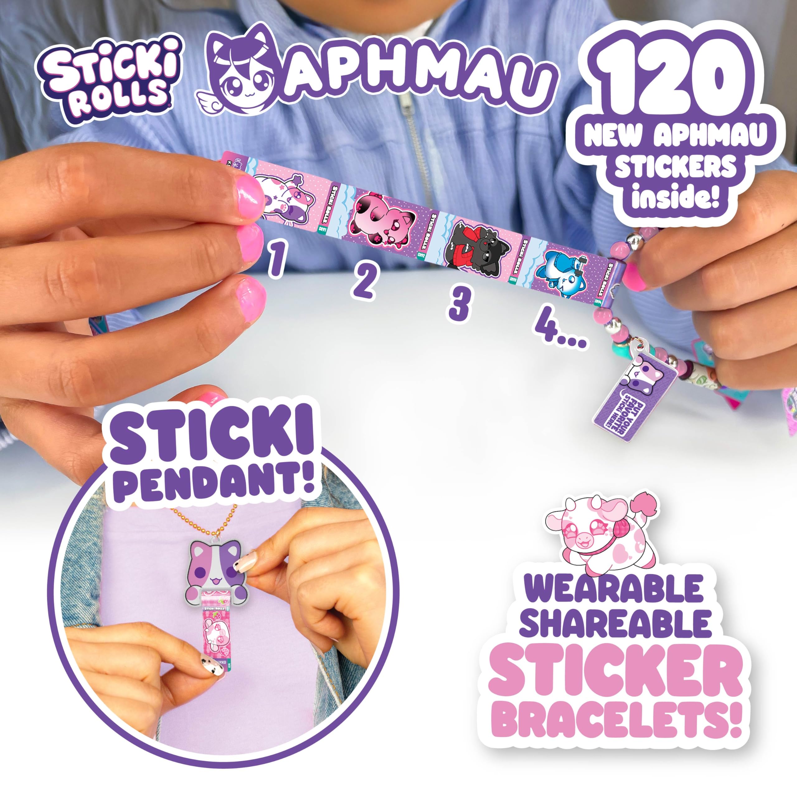 Aphmau pendant tag with bracelet and 120 stickers enabling easy customization.