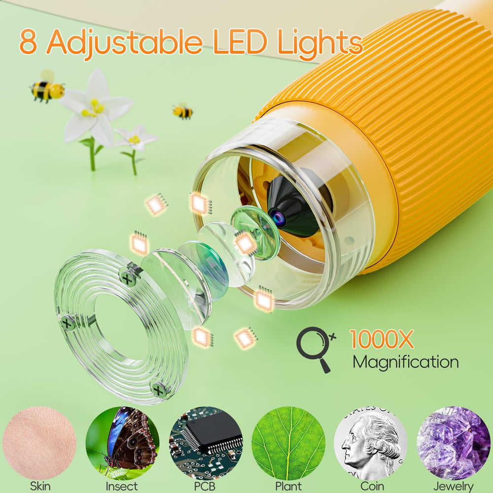 SKYBASIC digital microscope with 8 LED lights for adjustable illumination