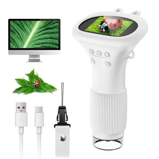 SKYBASIC Kids Microscope with a 2-inch IPS display for real-time viewing.