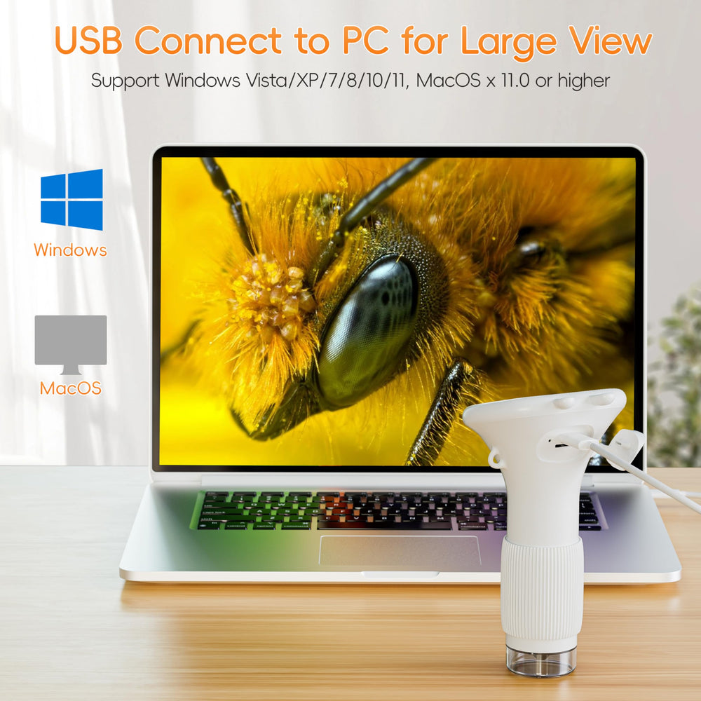 USB connection to PC enables larger viewing and easy sharing.