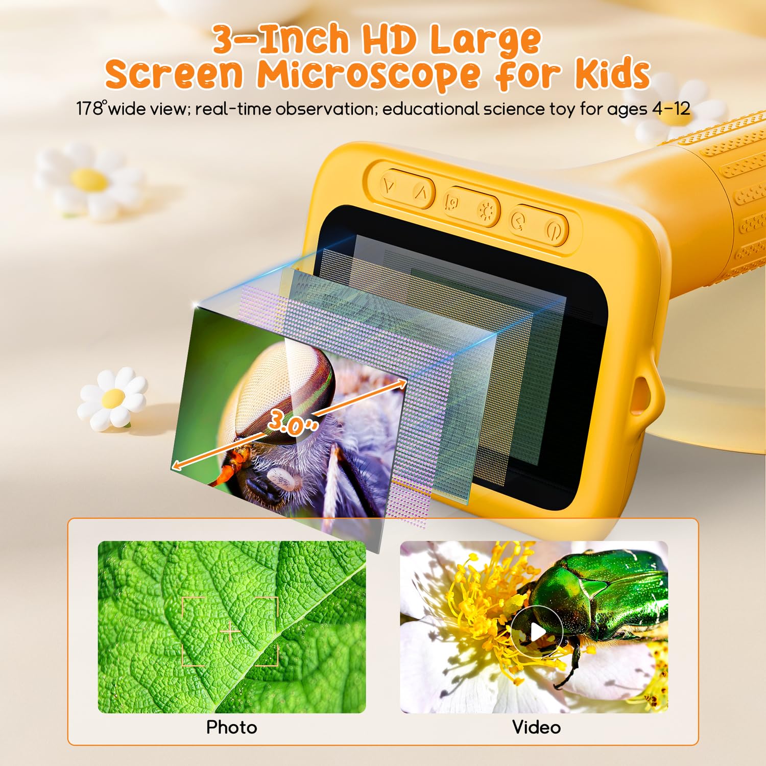 SKYBASIC microscope at 1000x magnification for clear close-ups of insects