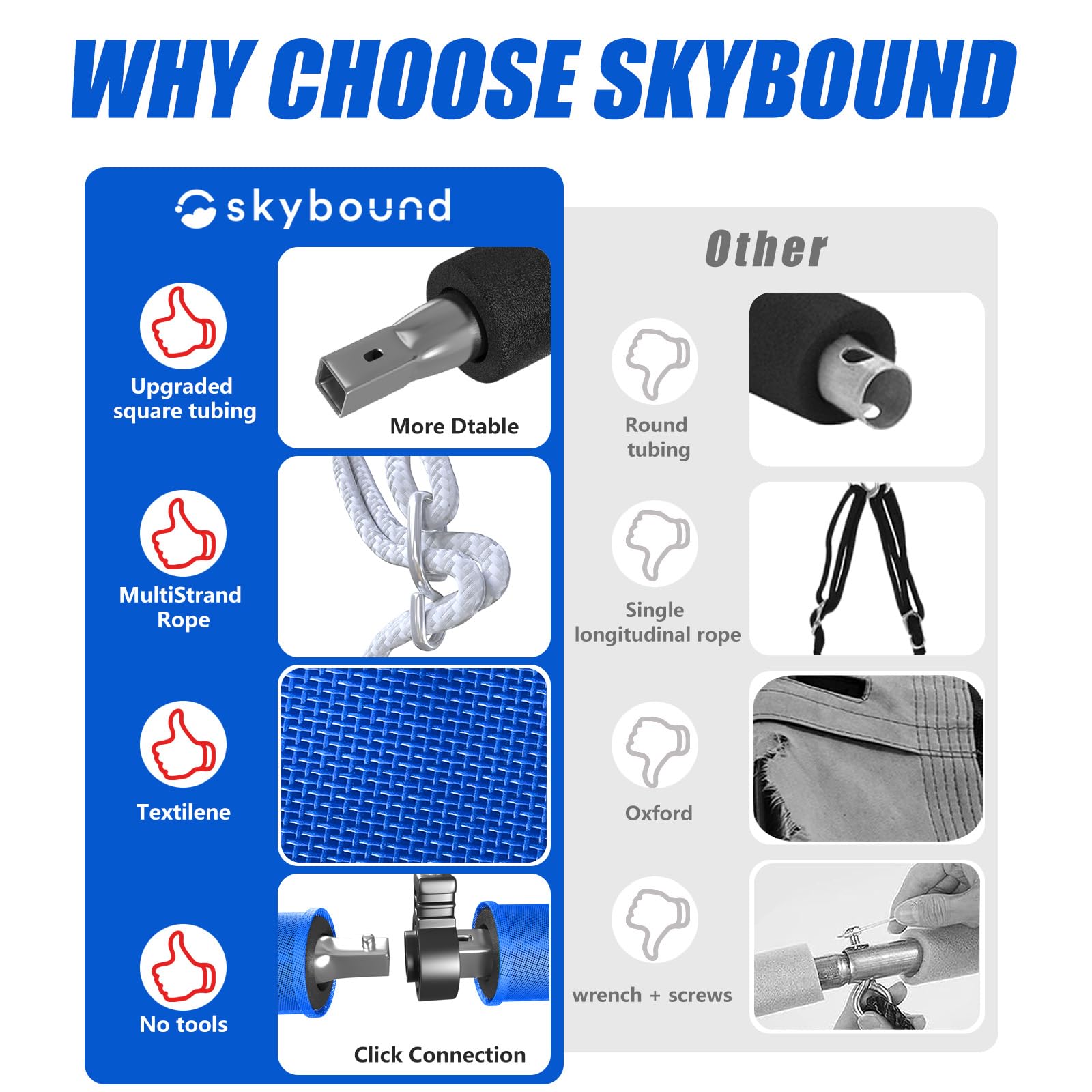 SkyBound safety-certified saucer swing with sturdy hardware for safe play