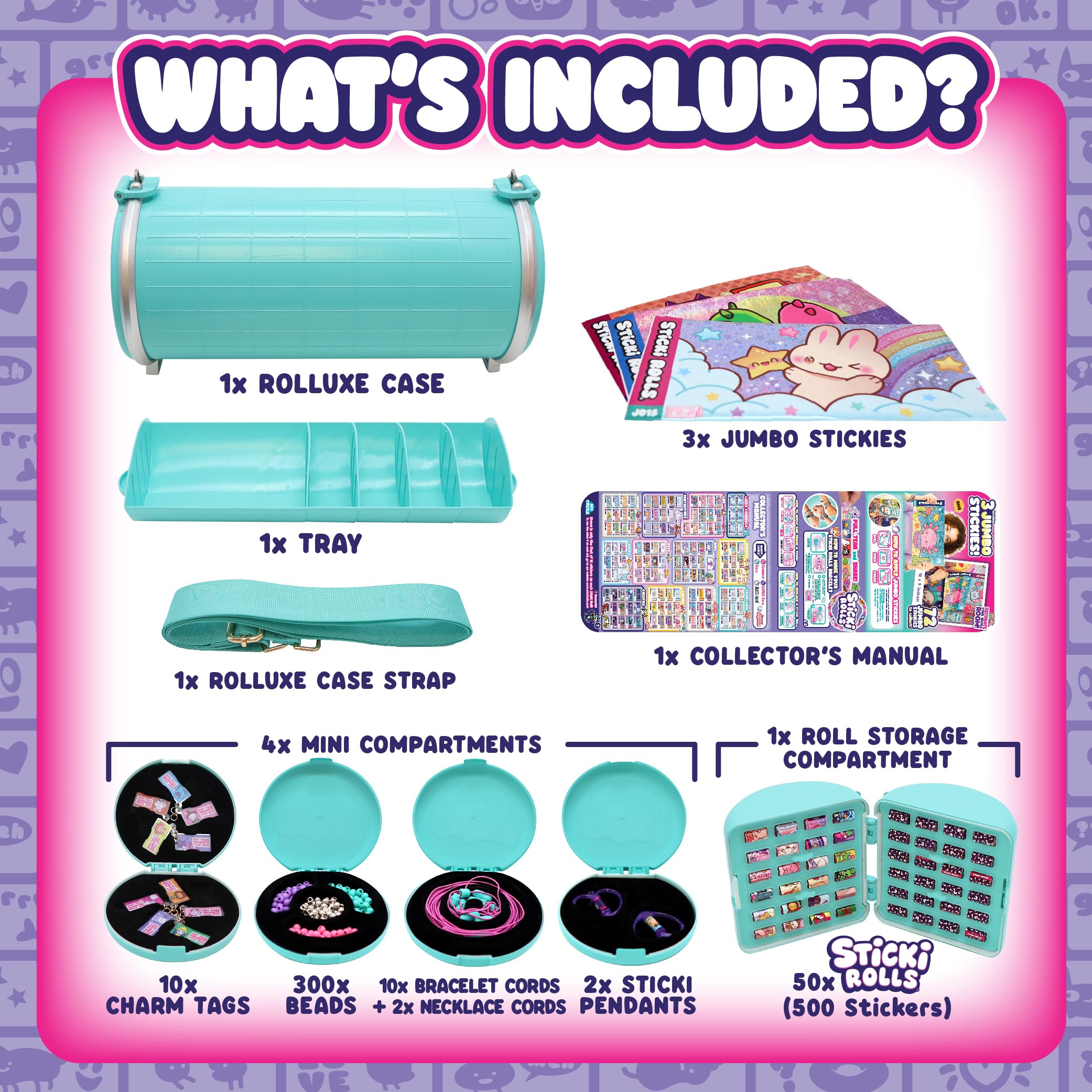 Sky Castle Sticki Rolluxe 2 teal personalize purse feature for custom Stickies.