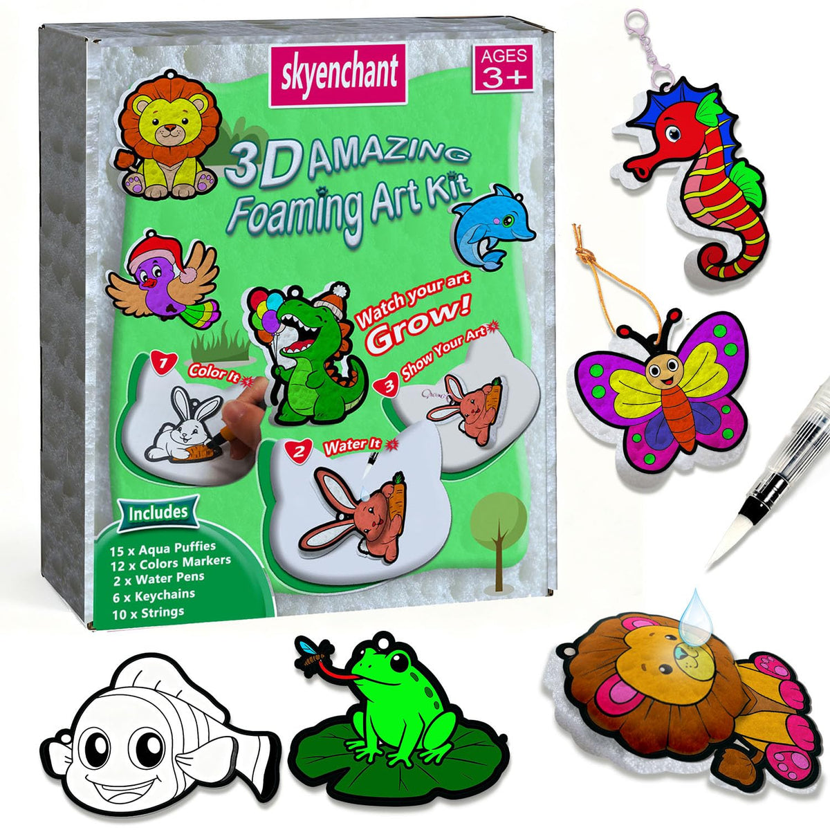 Skyenchant Aqua 3D Foaming Animal sheets spark creativity with ready-to-color designs.