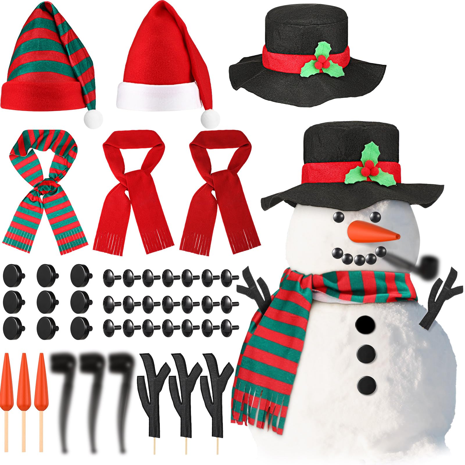 Skylety 42-pcs snowman decor kit top hat for festive outdoor display.