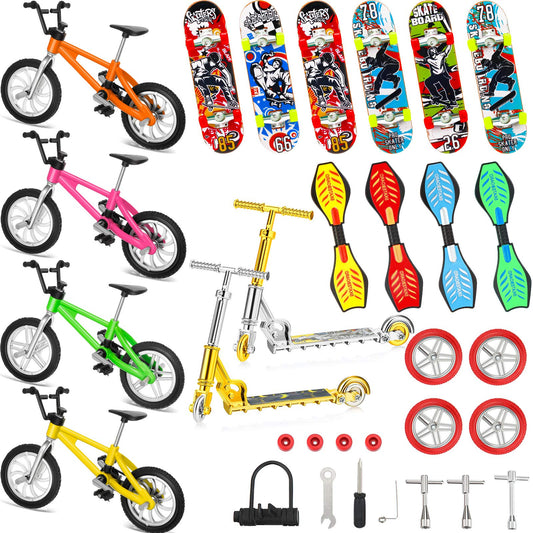 Skylety six finger skateboards with vibrant patterns for desk play and coordination.