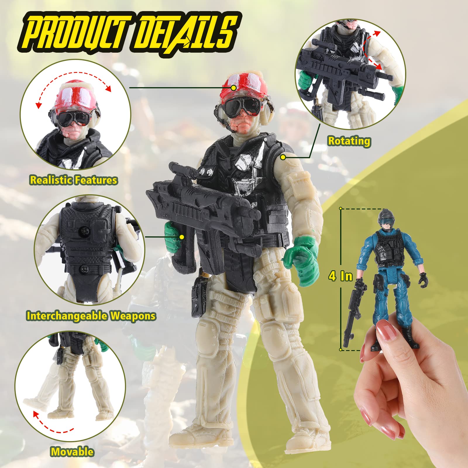 Skylety army men figures in dynamic poses for imaginative play.