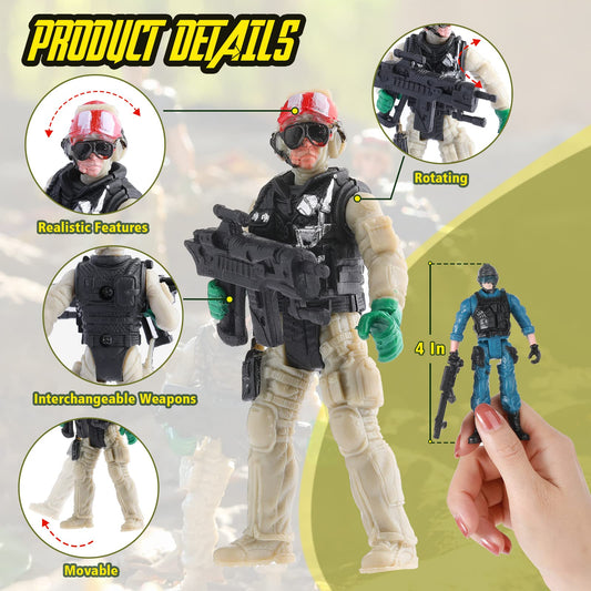 Skylety army men figures in dynamic poses for imaginative play.