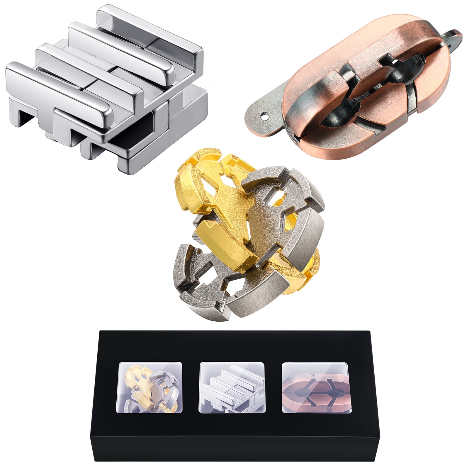 Skylety brain teaser metal puzzle shows a 3D interlocking design for focus and entertainment.