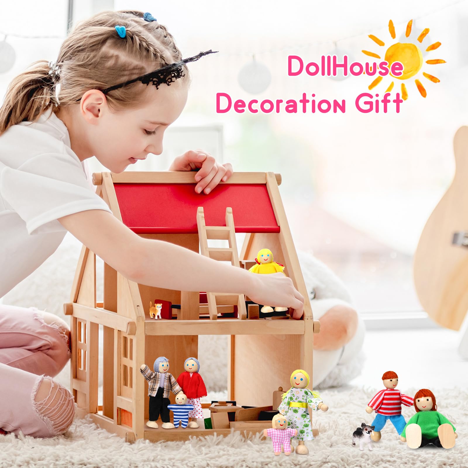 Skylety bright color wooden dollhouse figures inspire creative play setups