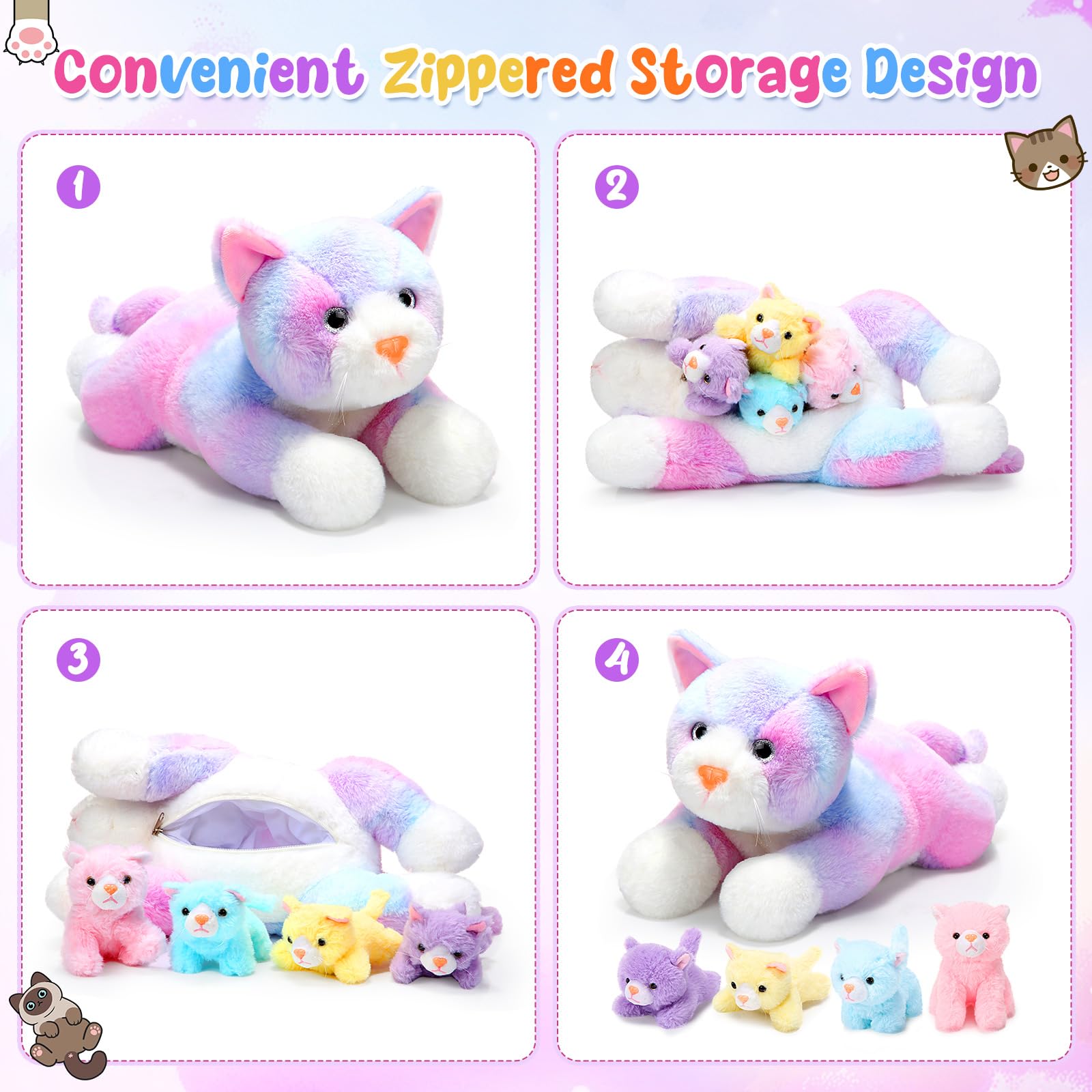 Soft colorful Skylety fabric on plush cats for gentle touch