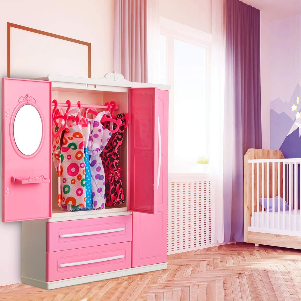 Compact doll clothes organizer helps locate outfits quickly during playtime.