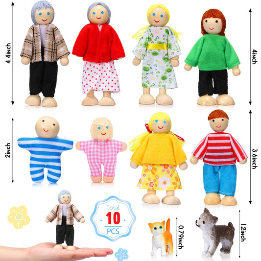 Skylety dollhouse dolls bright style wooden figures brighten scenes for pretend play