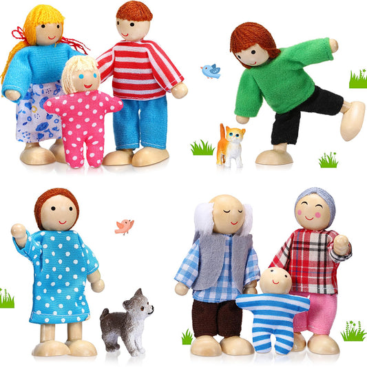 Skylety wooden dollhouse family figures for imaginative play and storytelling.