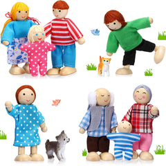 Skylety wooden dollhouse family figures for imaginative play and storytelling.