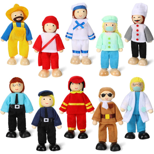 Skylety wooden nurse figure with movable limbs for realistic family play.