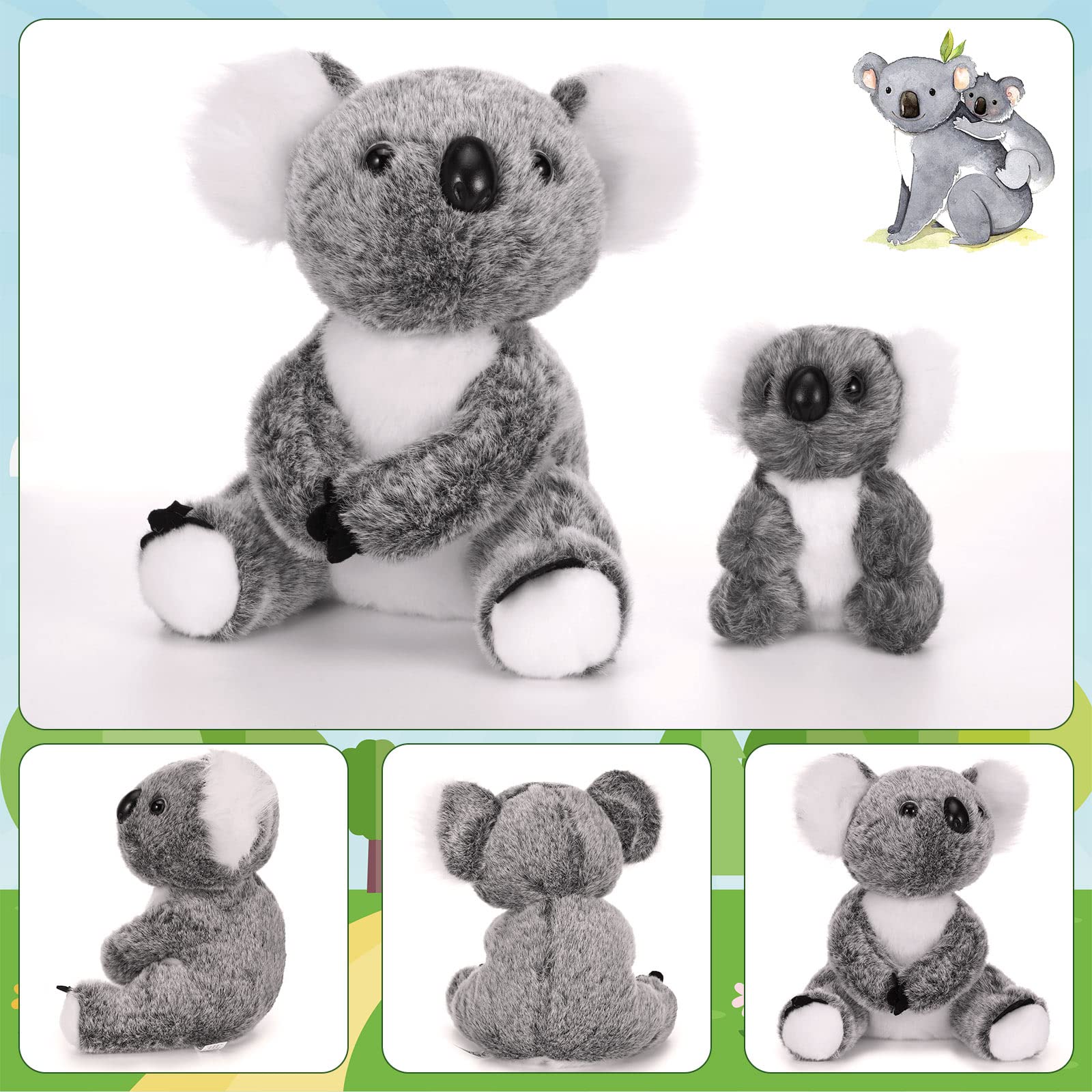 Skylety koala pair display, demonstrating cozy mother and child plush duo.