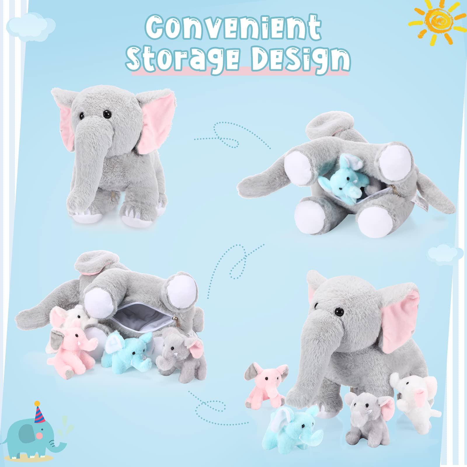 Skylety baby elephants in a four-piece set invite imaginative play.