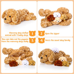 Skylety soft dog plush puppies close-up showing fuzzy fabric and stitched details.