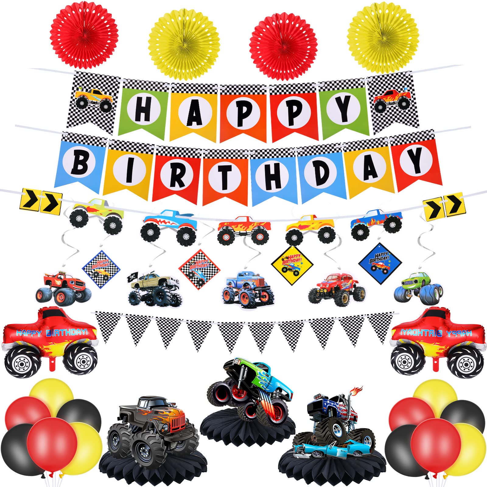 Skylety truck birthday banner creates a vibrant backdrop for a festive party