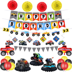 Skylety truck birthday banner creates a vibrant backdrop for a festive party