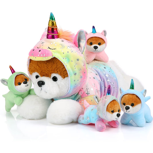 Skylety unicorn puppy mommy with puppies plush, ideal cuddle and display at home