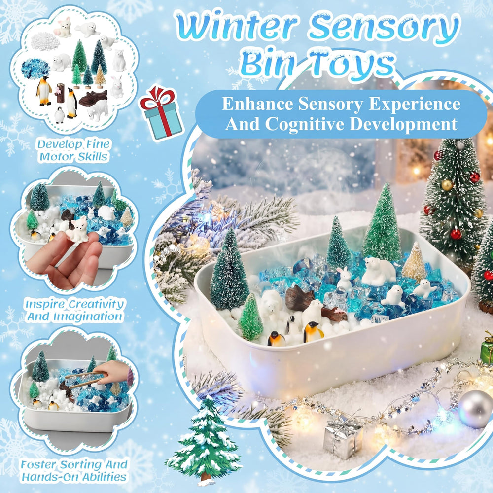 Skylety winter sensory bin resin animals—lifelike figures for storytelling and exploration.