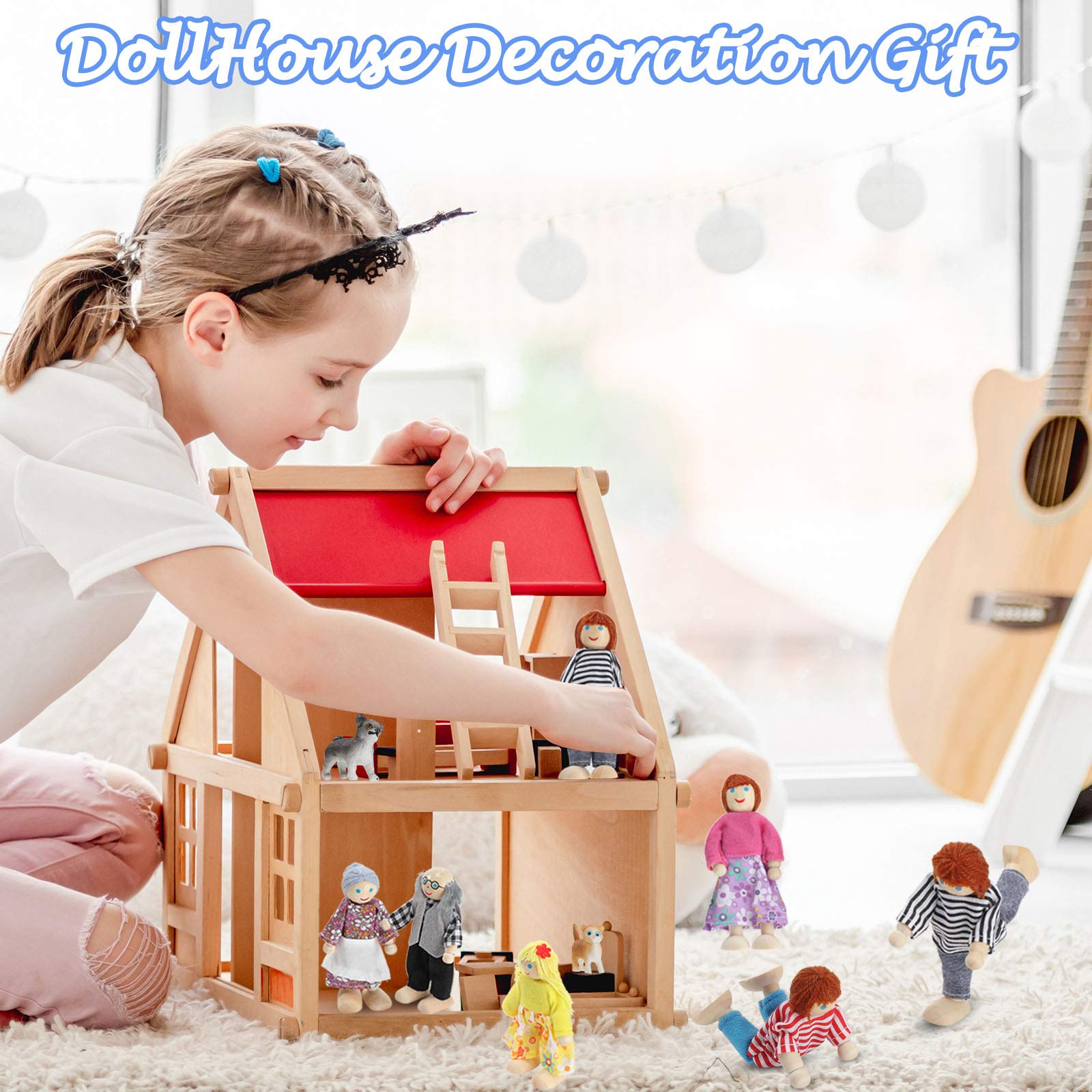 Skylety wooden cat figure enhances cozy dollhouse storytelling.
