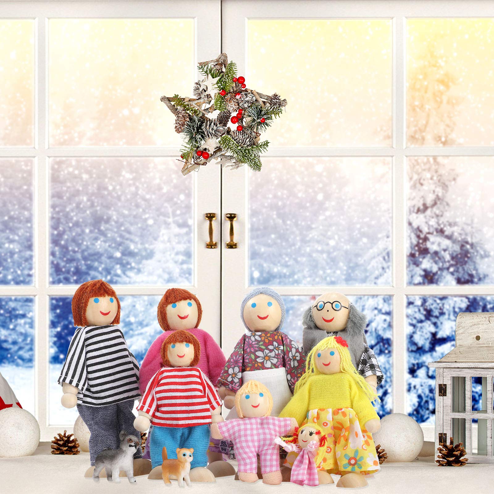 Skylety wooden dog figure adds warmth to pretend family life.