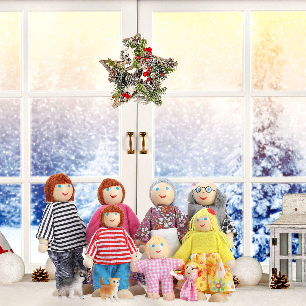 Skylety wooden dog figure adds warmth to pretend family life.