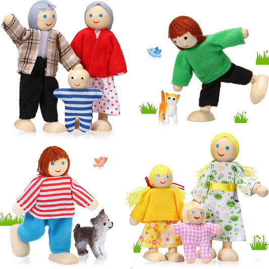 Skylety wooden dollhouse figures mini-people set for imaginative play