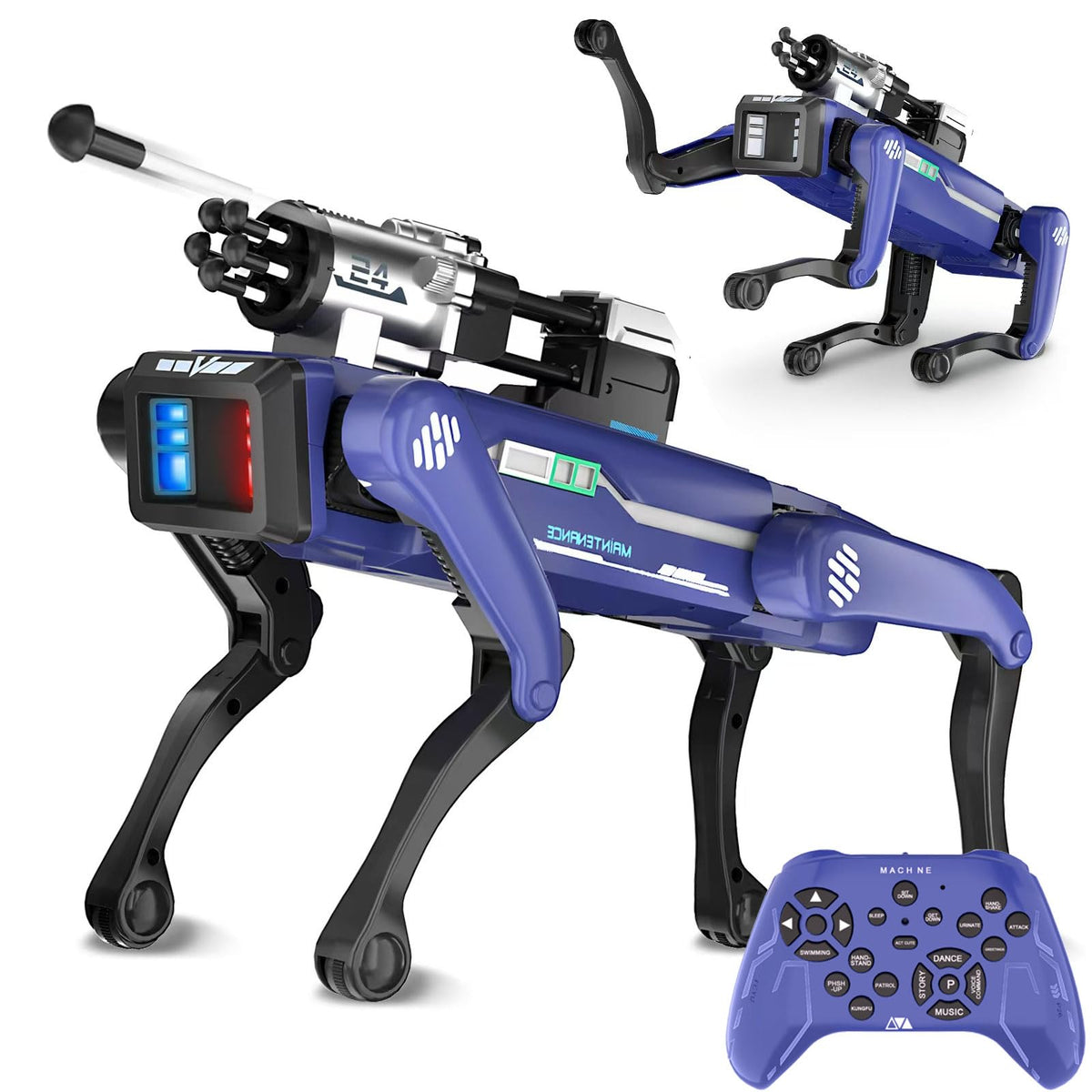 SkylineExtend Police Robot Dog activates with flashing lights for immersive play.