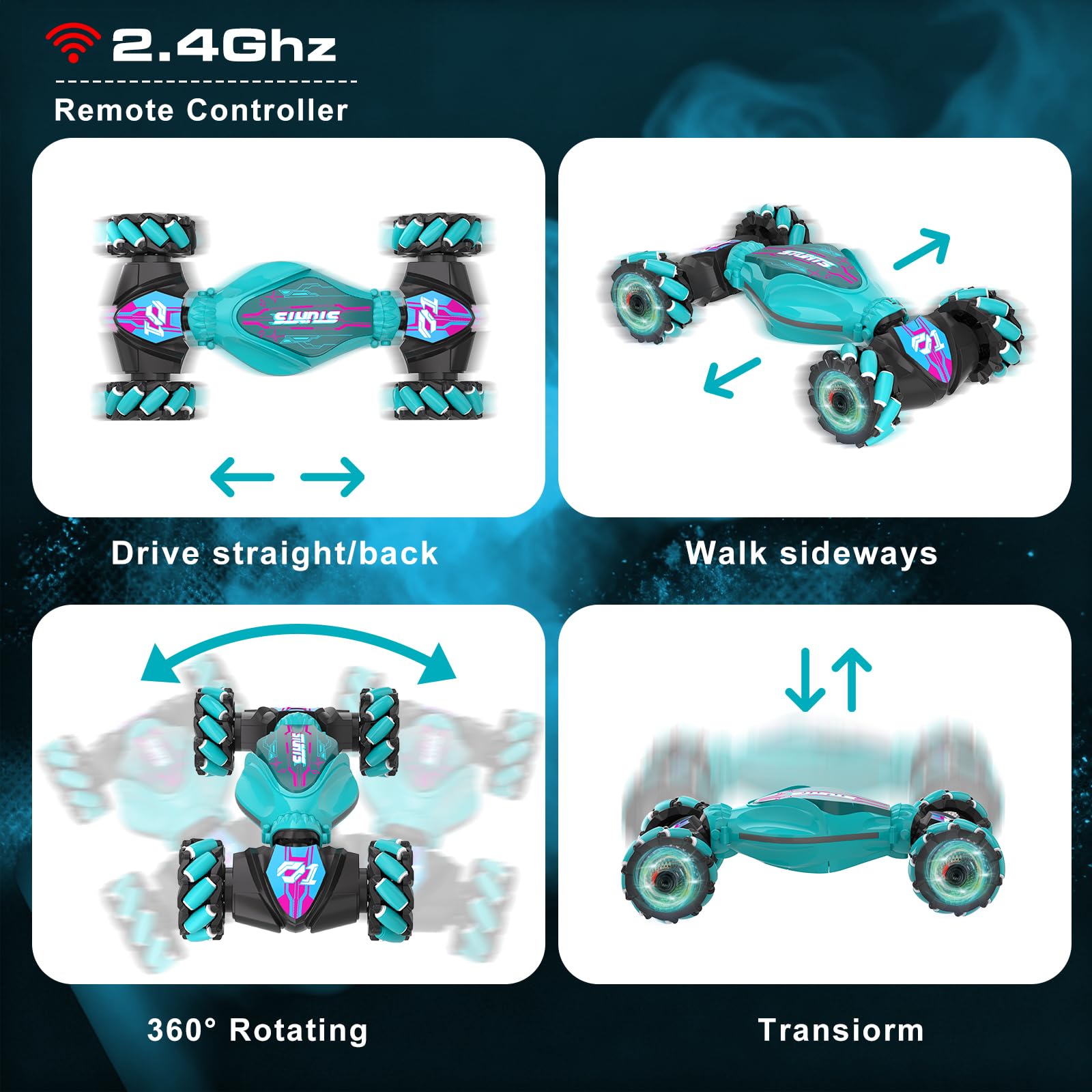 SkyNexus gesture-sensing RC stunt car performing 360-degree flip outdoors.