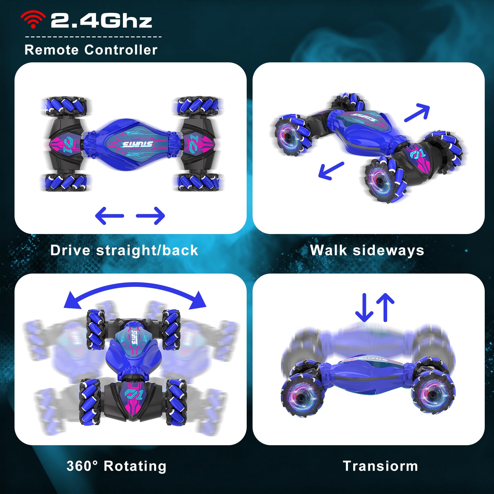 SkyNexus Gesture Sensing RC Stunt Car side drift shot for agile indoor/outdoor play.
