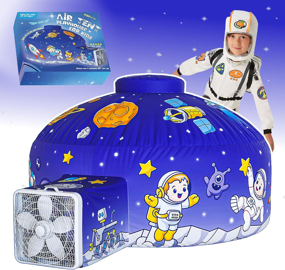 Skywin air tent front view shows compact space for imaginative play.