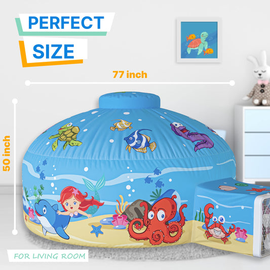 Skywin Air Tent for Kids ocean print: vibrant design fosters imaginative pretend play.