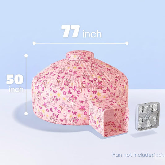 Skywin air tent for kids, pink princess side view, great for solo or group pretend time.