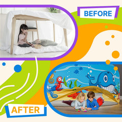 Skywin air tent sea explorer print adds vibrant theme for pretend voyages.